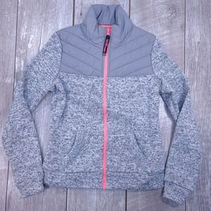 Superdry Storm Hybrid Track Top Womens 4 Gray Neon Pink Quilted Fleece Jacket